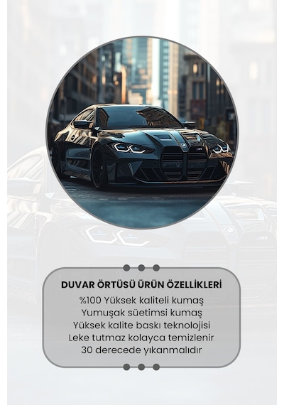 Siyah Spor Araba Desenli Duvar Halısı Duvar Örtüsü Tapestry Süet Dokulu Kumaş