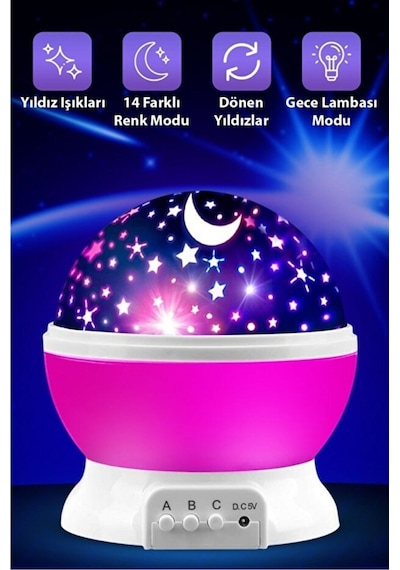 Büro Ev Ofis Hediyesi İçin Ay Yıldızlı Gökyüzü Yansıtır Dönen Pembe Projeksiyon Gece Lambası Diğer