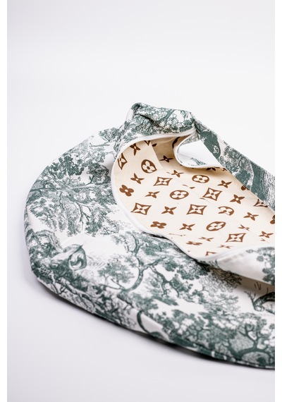 Fabric Craft Bag Omuz Çantası Yeşil Desenli Duck Kumaş Astarlı Fermuarlı 60x32 Cm Yeşil - Beyaz
