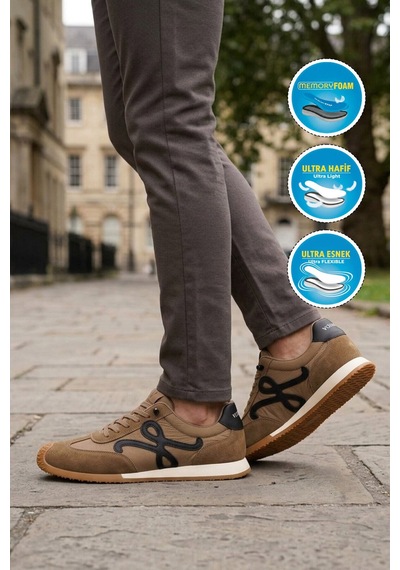 Voyager Camel Bağcıklı Hafızalı Rahat Tabanlı Retro Erkek Casual Ayakkabı Sneaker E472 M