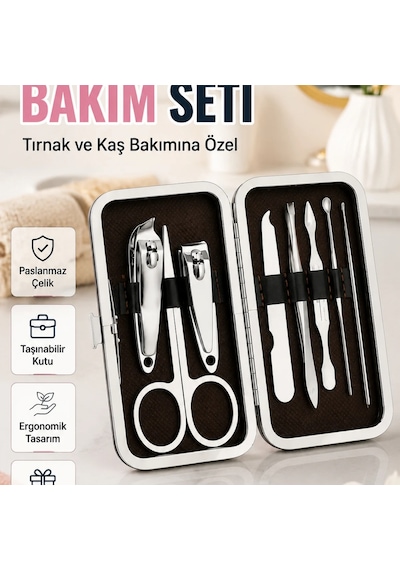 Paslanmaz Çelik Tırnak, Kaş Ve Kişisel Bakım Seti Taşıma Çantalı