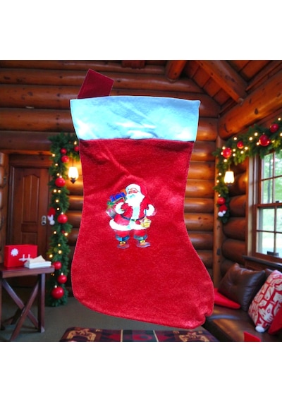Mini Boy 30 Cm Noel Baba Çorabı Yılbaşı Süsleri Noel Babalı Çorap Noel Baba Figürlü Çorap 30x17 Cm