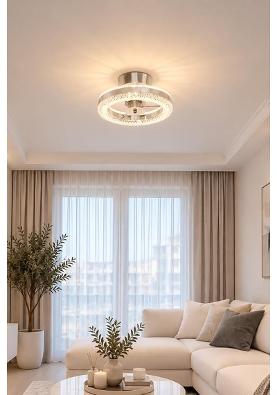 İnci Tekli Plafonyer Modern Tasarım Enerji Tasarruflu Led Avize 3 Renk Işık Kristal Görünüm Oturma Odası Yemek Odası Salon Yatak Odası Çap - 30 Cm Diğer