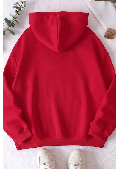 Unisex Panda Baskılı Oversize Sweatshirt Kırmızı