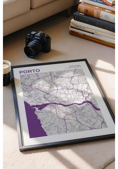 Porto Portekiz Portugal Haritası Çerçeveli Tablo Lüks Salon Ofis Duvar Dekorasyonu Hediyelik Tablo