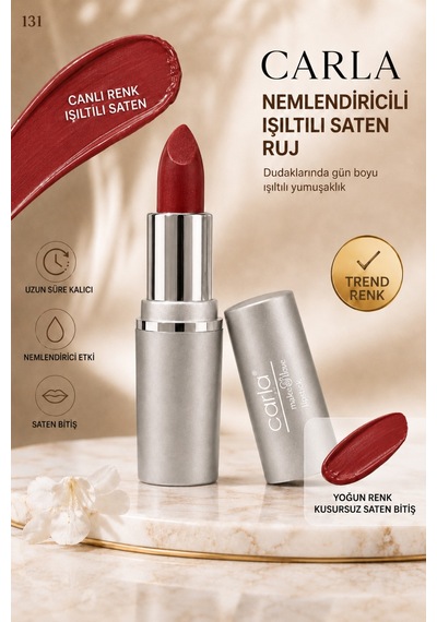 Nemlendiricili Işıltılı Saten Bitişli Ruj Lumicare Lipstick No: 131 Kırmızı