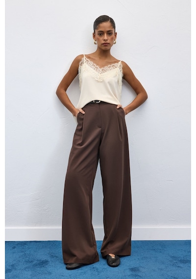 Sateen Lena Palazzo Pantolon - Kahve-136956 Kahve