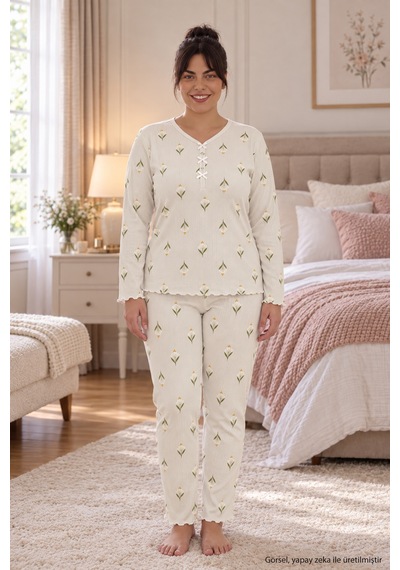 Seboteks Fitilli Kaşkorse Kumaş Uzun Kollu Büyük Beden Kadın Pijama Takımı 2990 Taş Rengi Seboteks Fitilli Kaşkorse Kumaş Uzun Kollu Büyük Beden Kadın Pijama Takımı 2990 Taş Rengi