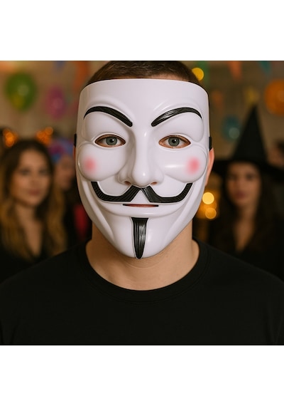 Cadılar Bayramı Vendetta Maske Ve Siyah Yakalı Pelerin 120 Cm Kostüm Seti Parti Aksesuarı Çok Renkli