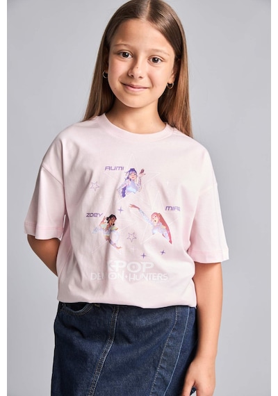 Defacto Kpop - Demon Hunters Lisanslı Bisiklet Yaka Kısa Kollu Açık Pembe Tişört Kız Çocuk I0028a826hspn144 Pembe-pn144