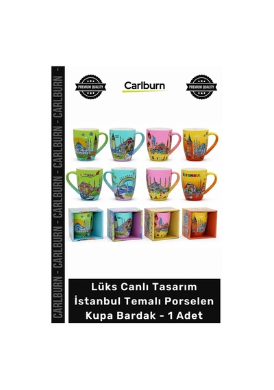 Bardak Şık Hediyelik Dekoratif Dayanıklı Lüks Canlı İstanbul Temalı Porselen Kupa Bardak - 1 Adet