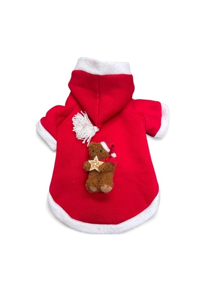 Uncle Teddy Kırmızı Xmas Köpek Kıyafeti Kapüşonlu Polar Noel Sweatshirt Küçük Irklar İçin