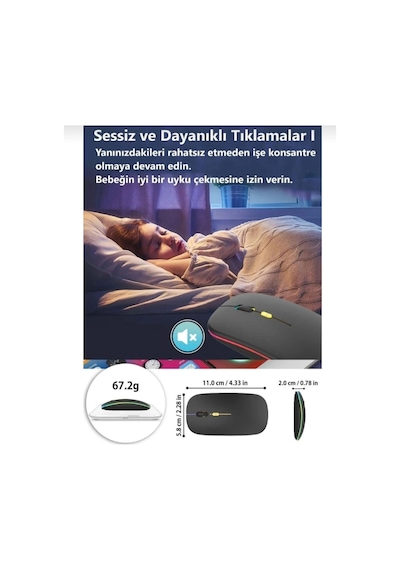 Shopytech Çift Mod Kablosuz Mouse Bluetooth 5.2 + 2.4g Şarjlı Sessiz Tıklama Rgb Işıklı 500 Mah Siy 2.4G Vertical