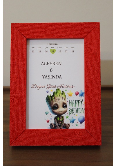 Ahşap & Halat Desenli Modüler Çerçeve Kırmızı