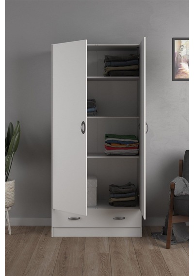 Aysu Giyinme Dolabı - Çok Amaçlı Dolap - Gardırop 80 Cm-2 Kapaklı-1 Çekmeceli