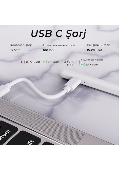 Bluetooth Stylus Pen Manyetik Çekim Destekli Apple Uyumlu iPad, & Android Kalem