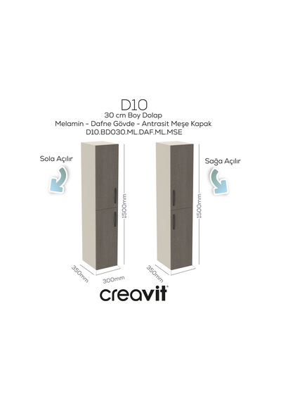 Creavit D20 30 Cm Sola Açılır Boy Dolabı Dafne Melamin Kapak Demonte Dafne Creavit D20 30 Cm Sola Açılır Boy Dolabı Dafne Melamin Kapak Demonte Dafne