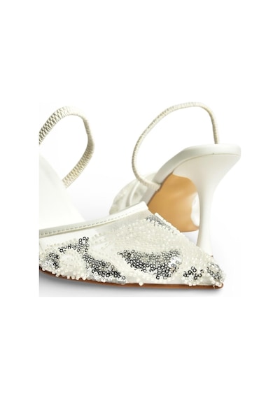 Fox Shoes Y726493615 Beyaz File Pullu İşlemeli İnce Topuklu Ayakkabı Beyaz