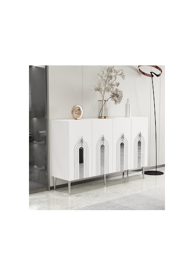 Garden 120 Cm Konsol Tv Sehpası Çok Amaçlı Dolap Beyaz-gümüş Beyaz-gümüş