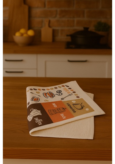 Kitchen Dijital Baskı Pamuklu Tekli Mutfak Havlusu Açık Kahve