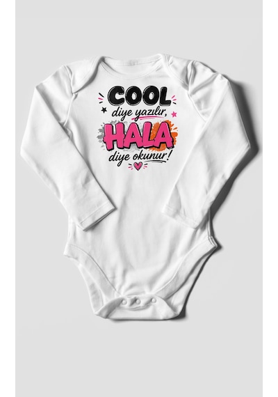 Morivokids Cool Diye Yazılır Hala Diye Okunur Uzun Kollu Bebek Body %100 Pamuk Beyaz