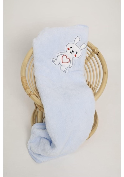 Evlen Home Nakışlı Bebek Battaniyesi Yumuşak Wellsoft Peluş 90x100cm Çocuk Yenidoğan Mavi