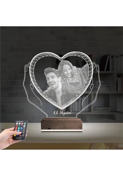 Luvivia Kalp Sevgiliye Hediye Fotoğraflı 3d Lamba - Masa Gece Lambası V2