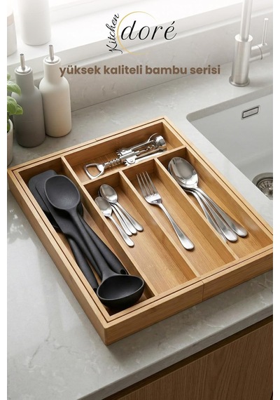 Bambu Kaşıklık Bölmeli Ayarlanabilir Çekmece Içi Kaşıklık Çatallık Çok Renkli