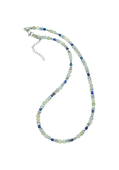 Sertifikalı Labradorit, Lapis Lazuli Ve Hematit Doğal Taşlı Çelik Kadın Kolye Gri