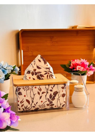 Bambu Kapaklı Plastik Peçetelik Ve Organizer, 25 X 12 X 10 Cm