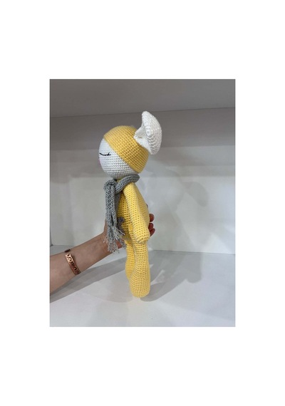 El Yapımı Amigurumi Uyuyan Tavşan - Atkılı Örgü Oyuncak Sarı