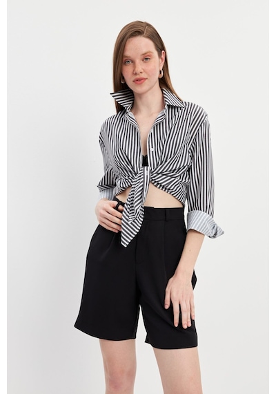 Stella Pulvis Siyah Oversize Çizgili Gömlek Siyah