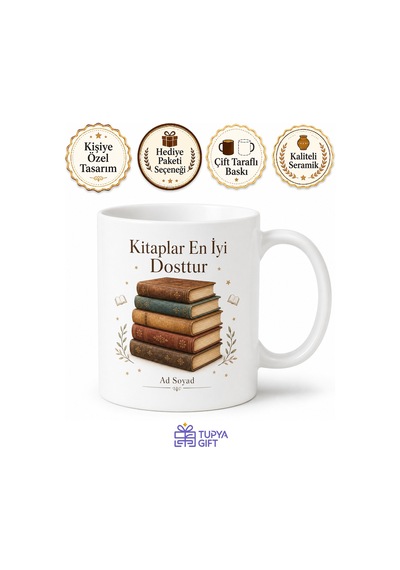 Kitaplar En İyi Dosttur Yazılı Baskılı Kupa Bardak Kitap Severlere Hediye Beyaz / Çok Renkli