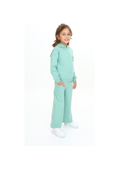 Toontoy Kids Toontoy Kız Çocuk Kapüşonlu Göğsü Armalı Eşofman Takım Yeşil