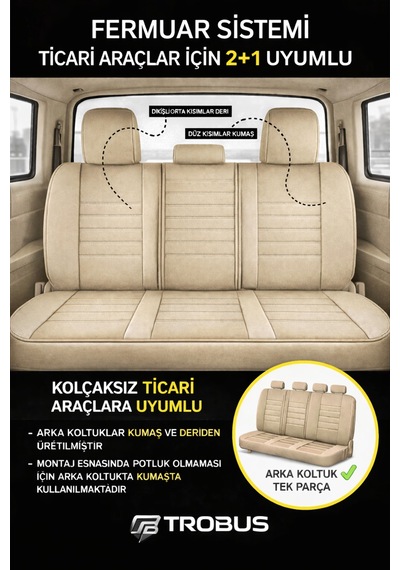 Ford Kuga 2017-2019 2+1 Uyumlu Deri Koltuk Kılıfı Jetdrive Serisi Bej
