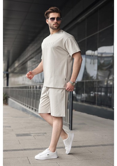 Boyalı Gri Erkek Şort T-shirt Takım E7347