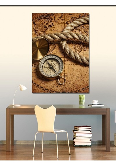 Kanvas Tablo Pusula Ve Antik Harita 50cmx70cm