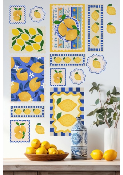 Bahar Temalı Limon Duvar Sticker Seti Akdeniz Tarzı Zarif Ve Ferah Mutfak Dekoru, Dekoratif Set Dijital Baskı
