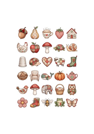 30 Adet Vintage Kırkyama Dikiş Sticker Seti - Ajanda, Defter, Laptop Çok Renkli