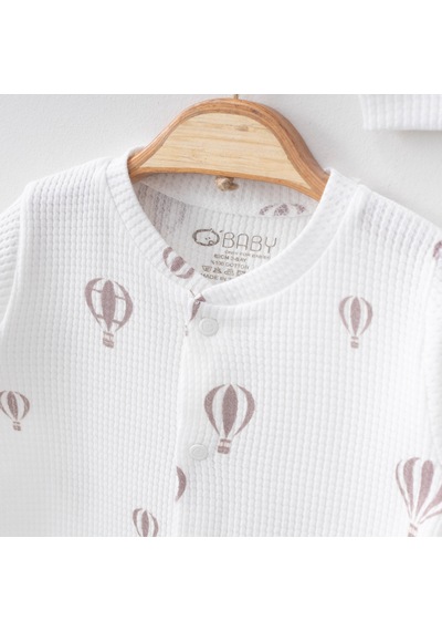 O'baby Balon Baskılı Tulum %100 Organik Pamuk 0 3-3 6 Ay Unisex Beyaz