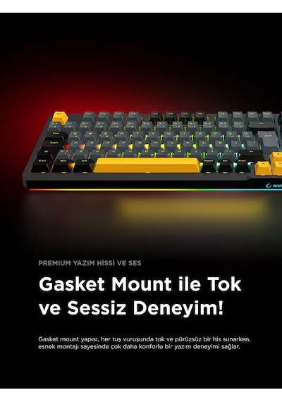 Kenpachi Ekranlı 2.4g + Bt Wireless Rgb Hot Swap Gasket Oil Switch Mekanik Klavye Oyuncu Klavyesi Türkçe