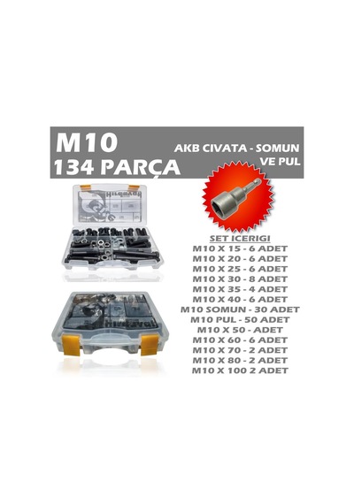 134 Parça M10 Akb Civata Seti + 17 Somun Adaptörü
