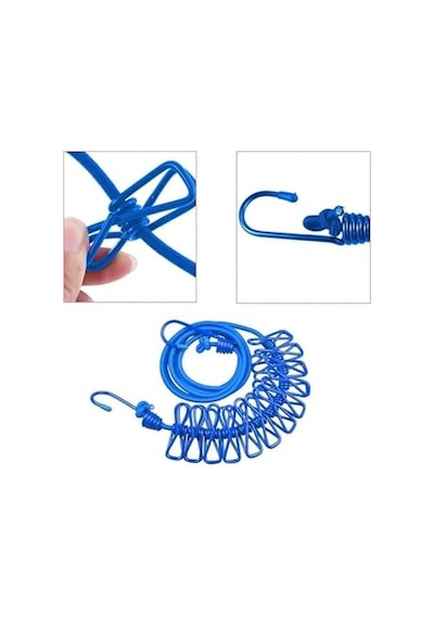 Tineke 12 Mandallı Taşınabilir Elastik Çamaşır İpi 185-380 Cm Ayarlanabilir Kamp, Seyahat Ve Balkon İçin Diğer