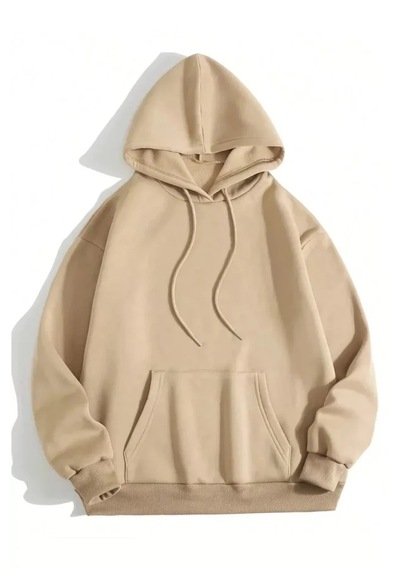 Suma Erkek Bej Düz Kapüşonlu Sweatshirt