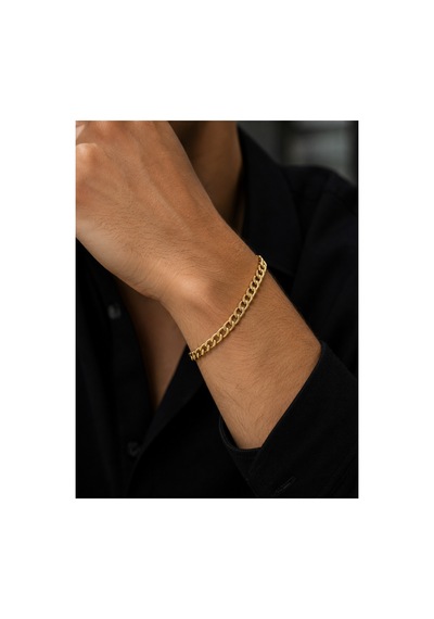 Çelik Paslanmaz Erkek Bilekliği 23 Cm 7.2mm Altın - 909393141 Altın