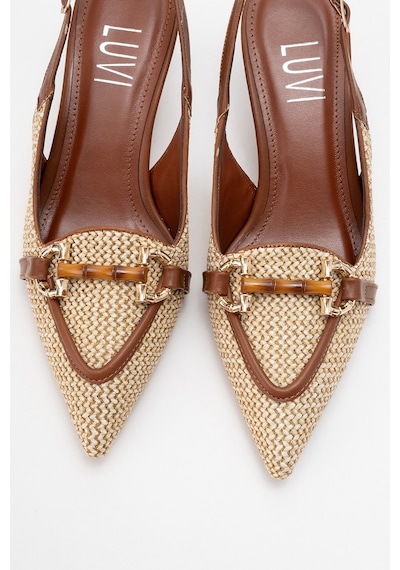 Luvishoes Luvi Shoes Osca Taba Hasır Tokalı Sivri Burun Kadın Topuklu Ayakkabı Taba
