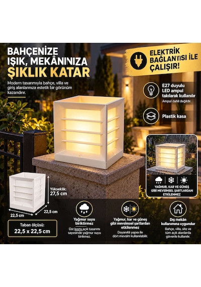 Modern Tasarım E27 Duylu Elektrikle Çalışır Set Üstü Bahçe Duvar Apliği, Duvar Üstü Modern Armatür Beyaz