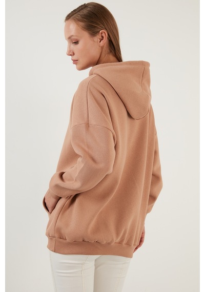 Lela Regular Fit Pamuklu Kapüşonlu Yaka Şardonlu Kışlık 2'Li Paket Bayan Sweat 5863854S2 Bisküvi-Kahve