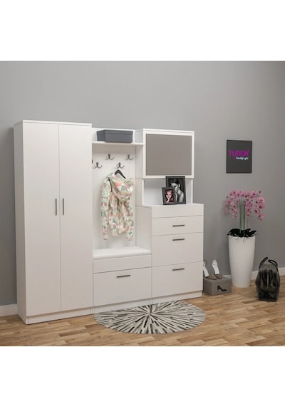 Evistro Aynalı Krem Gordoba Portmanto Mdf Beyaz Evistro Aynalı Krem Gordoba Portmanto Mdf Beyaz