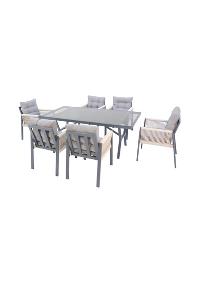 Viro Rattan Bahçe Masa Takımı 100x200 6 Kişilik Rehome Gri